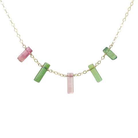FIVE Dangling Tourmaline Bar Necklace