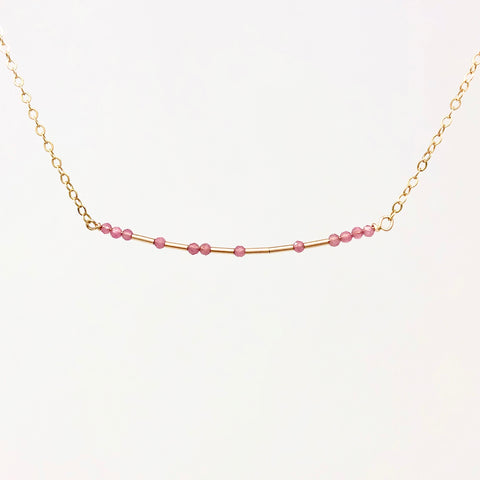 PINK TOURMALINE Stone Morse Code Necklace