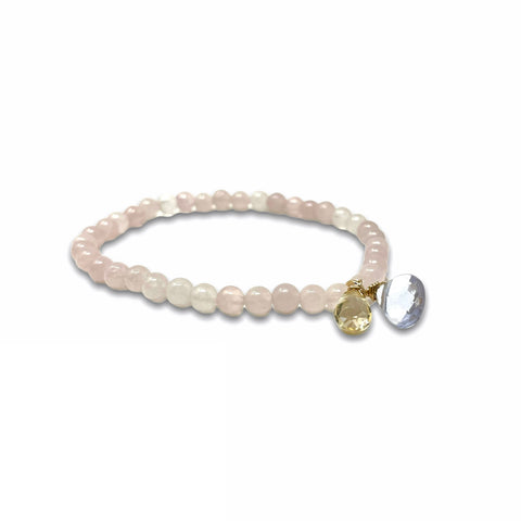 Rose Quartz Stone Bracelet with Citrine and Blue Quartz