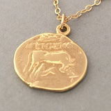 SMALL Two-Sided Ancient Coin BULL Pendant Gold Necklace - AC4