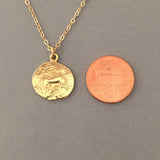 SMALL Two-Sided Ancient Coin BULL Pendant Gold Necklace - AC4
