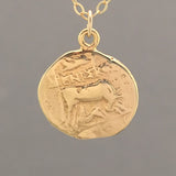 SMALL Two-Sided Ancient Coin BULL Pendant Gold Necklace - AC4