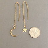 Star and Moon Box Chain Threader Earrings