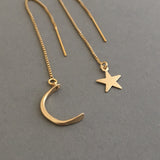 Star and Moon Box Chain Threader Earrings