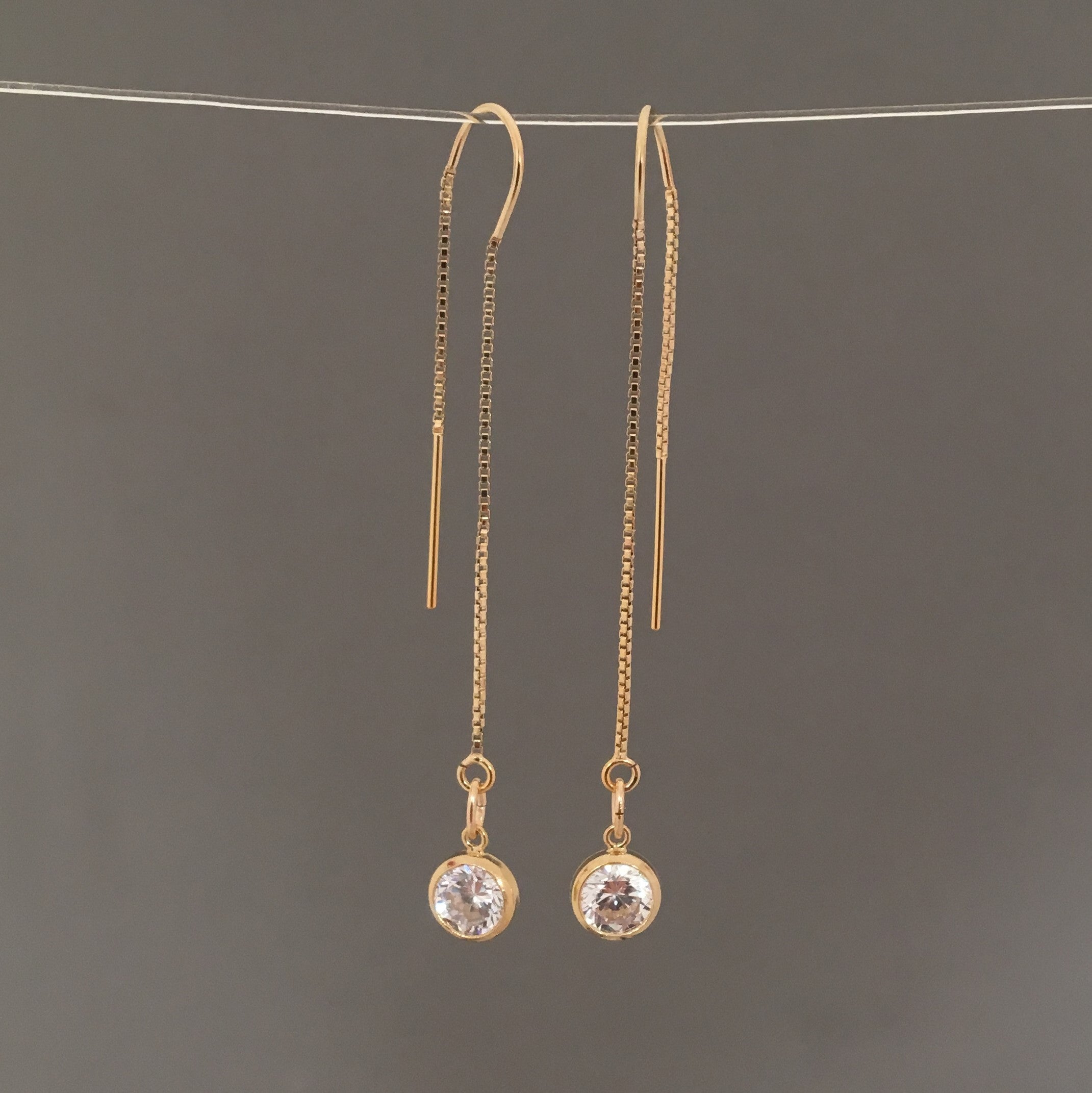Gold Fill Swarovski Crystal Box Chain Threader Earrings JENNY