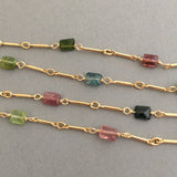 Tourmaline Stone Gold Bar Beaded Necklace