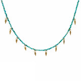 Turquoise Beaded and Feather Charm Necklace