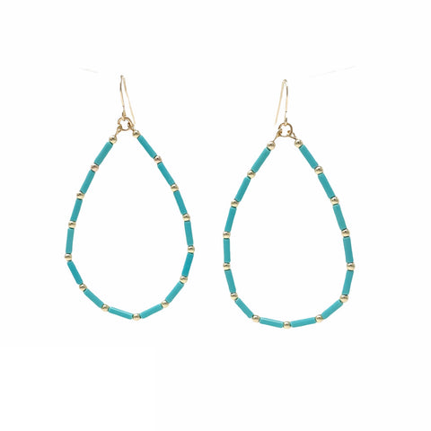 Turquoise Tube Bead Teardrop Earrings