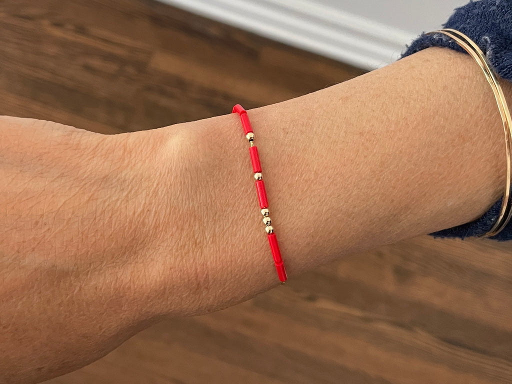 Handmade 14K Solid Gold Red String Bracelet