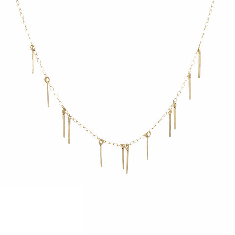 Dangling Hammered and Scattered Bar Necklace