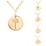 FLOWER ENGRAVED Disc Necklace