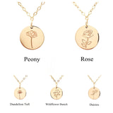 FLOWER ENGRAVED Disc Necklace