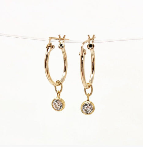 Dangling Swarovski Crystal Gold Fill Huggie Earrings