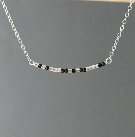 BLACK SPINEL Morse Code Necklace