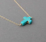 Sideways Turquoise Cross Necklace