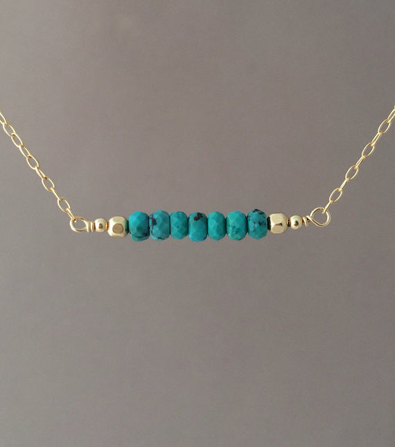 Straight Bar Blue Turquoise Beaded Necklace