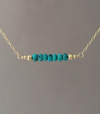 Straight Bar Blue Turquoise Beaded Necklace