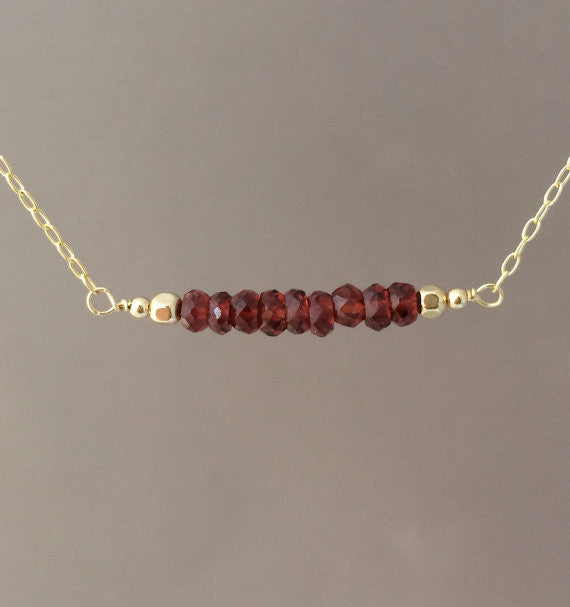 Straight Bar Red Garnet Beaded Necklace