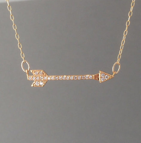 Sideways Arrow Pave Crystal Necklace