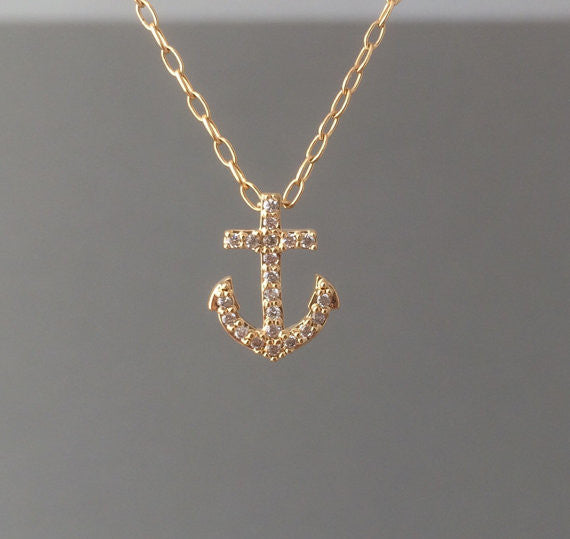 Tiny Anchor Pave Crystal Necklace