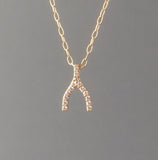 Tiny Wishbone Pave Crystal Necklace