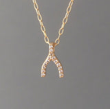 Tiny Wishbone Pave Crystal Necklace