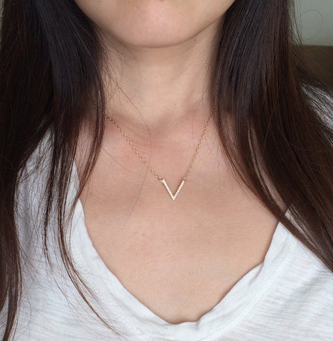 Chevron V Pave Crystal Necklace