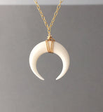 White Bone Double Horn Necklace // Crescent Moon