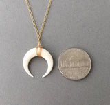 White Bone Double Horn Necklace // Crescent Moon