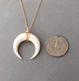White Bone Double Horn Necklace // Crescent Moon