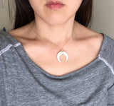 White Bone Double Horn Necklace // Crescent Moon