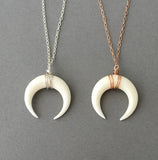 White Bone Double Horn Necklace // Crescent Moon