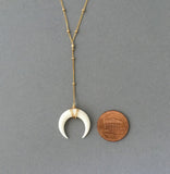 Lariat White Bone Double Horn Necklace // Crescent Moon