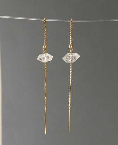 Herkimer Diamond Box Chain Threader Earrings
