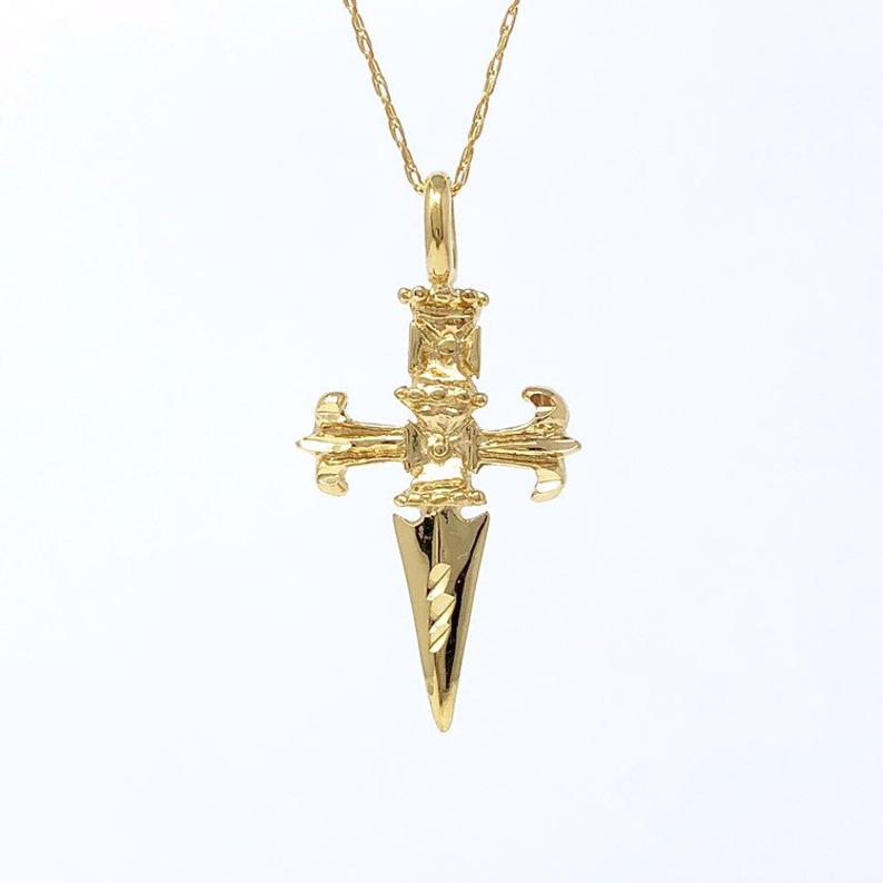 Large Dagger Pendant Gold Fill Necklace