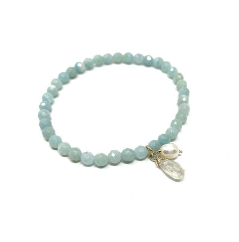 Amazonite Beaded Bracelet with Moonstone/Pearl