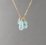 Five TEARDROP Blue Aquamarine Stone Necklace