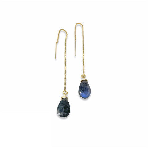 Labradorite Box Chain Threader Earrings in Gold Fill or Sterling Silver