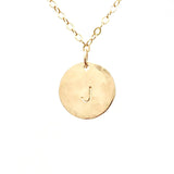 Initial Charm Hammered Disc Necklace