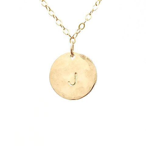 Initial Charm Hammered Disc Necklace