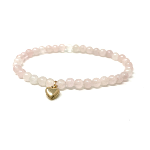 Rose Quartz Beaded Bracelet with Heart Charm