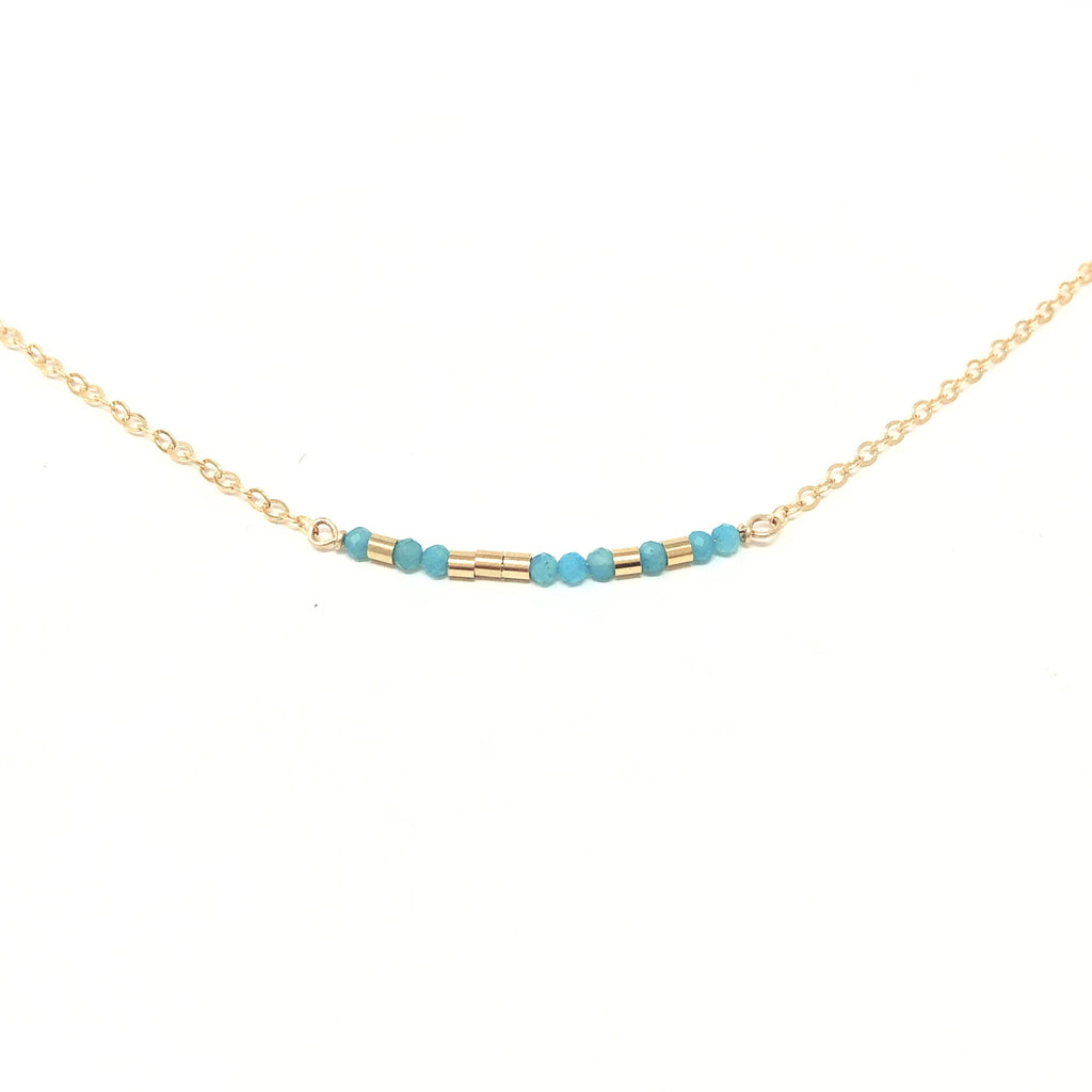 TEAL AMAZONITE Small Bar Morse Code Necklace