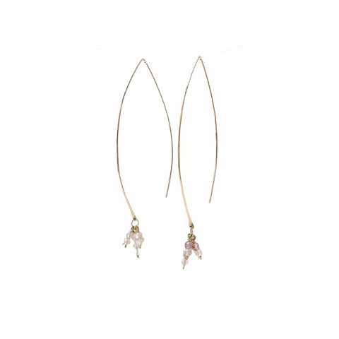 Hammered Wire Wishbone With Stones Threader Earrings